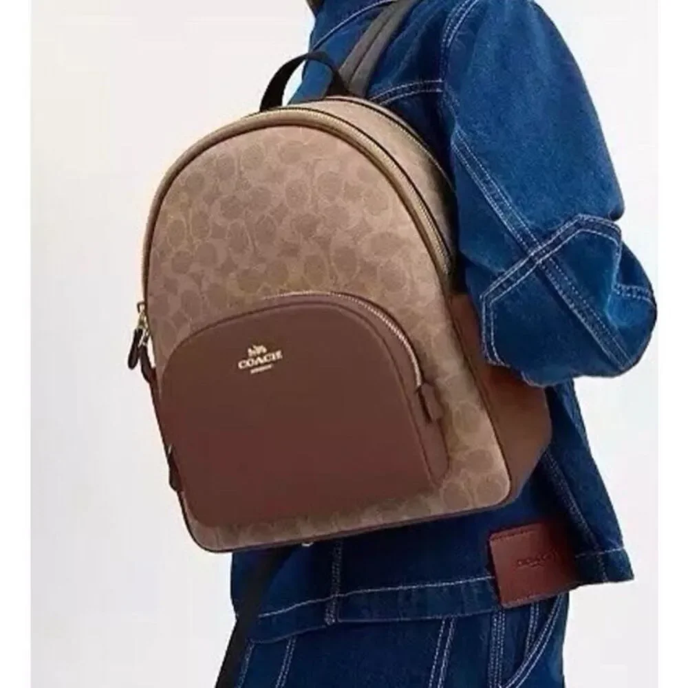🎒NWT! Coach Sig COURT Backpack Tan/Brown CZ176 Msrp:$450.00 - Picture 2 of 8